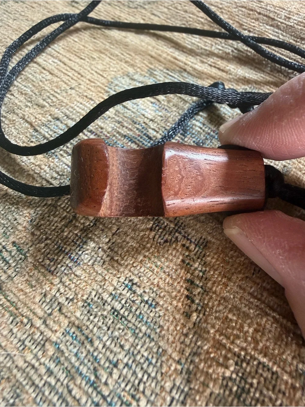 HEI MATAU Wood Carved Hook pendant necklace w/ black cord from Hawaii Strength